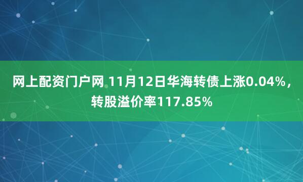 网上配资门户网 11月12日华海转债上涨0.04%，转股溢价率117.85%